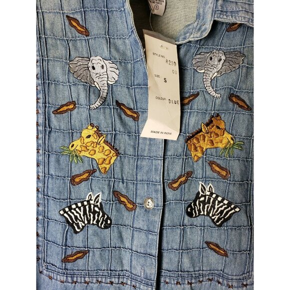 Sara Studio Womens Denim Top S Safari Zoo Animals Vintage Long Sleeve NWT Cotton - Picture 5 of 8